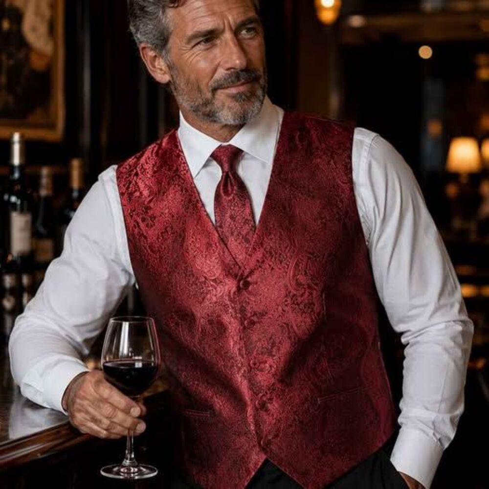 Daniel Ellissa Men’s Burgundy Paisley Vest Tie Bow Tie Set Size 2XL New